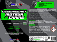 Le Dégraissant Moteur et Chaîne Tout-Terrain Grizzly Wash Products® désincruste et dissout rapidement les dépôts gras et huileux sur votre véhicule (moteur, chaîne, moyeux, jantes, etc.). Soluble à l'eau, il laisse après rinçage un support parfaitement dégraissé.
