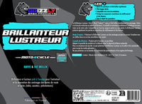 Le Brillanteur Lustreur Grizzly Wash Products® ravive et fait briller durablement les carénages.  Grâce à sa formule renforcée en additifs brillanteurs, il embellit et entretient durablement l'esthétique de votre moto ou de votre cycle (vélos, scooters, cyclomoteurs).  Compatible sur tous les supports peints ou non peints, le Brillanteur Lustreur préserve également les parties en caoutchouc du vieillissement et des fissures.