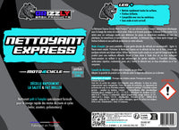 Le Nettoyant Express Grizzly Wash Products® est une solution prête à l'emploi spécialement développée pour le lavage des motos de route et cycles.  Grâce à sa formule, il élimine le film routier et la saleté pour un nettoyage rapide sans détériorer les pièces en aluminium anodisées ou non, les plastiques, les caoutchoucs et autres éléments sensibles.  Le Nettoyant Express laisse après rinçage une finition brillante et une pellicule protectrice sur votre véhicule.