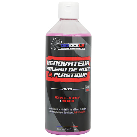 Le Rénovateur Tableau de Bord et Plastique Grizzly Wash Products® ravive et fait briller durablement les éléments plastiques de votre véhicule.  Grâce à sa formule à base d'huile végétale et sans silicone, il embellit et entretient durablement l'esthétique de votre véhicule sans rendre les surfaces glissantes.  Le Rénovateur Tableau de Bord et Plastique préserve également les parties en caoutchouc du vieillissement et des fissures.