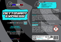 Le Nettoyant Express Grizzly Wash Products® est une solution prête à l'emploi spécialement développée pour le lavage des motos de route et cycles.  Grâce à sa formule, il élimine le film routier et la saleté pour un nettoyage rapide sans détériorer les pièces en aluminium anodisées ou non, les plastiques, les caoutchoucs et autres éléments sensibles.  Le Nettoyant Express laisse après rinçage une finition brillante et une pellicule protectrice sur votre véhicule.