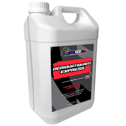Le Démoustiquant Express Grizzly Wash Products® est un nettoyant puissant prêt à l'emploi qui permet de ramollir puis décoller rapidement (avec un simple rinçage à l'eau) les insectes incrustés sur les pare-brises.  La formule du Démoustiquant Express permet également d'éliminer les résidus d'insectes sur les plastiques extérieurs, surfaces chromées et optiques de phares.