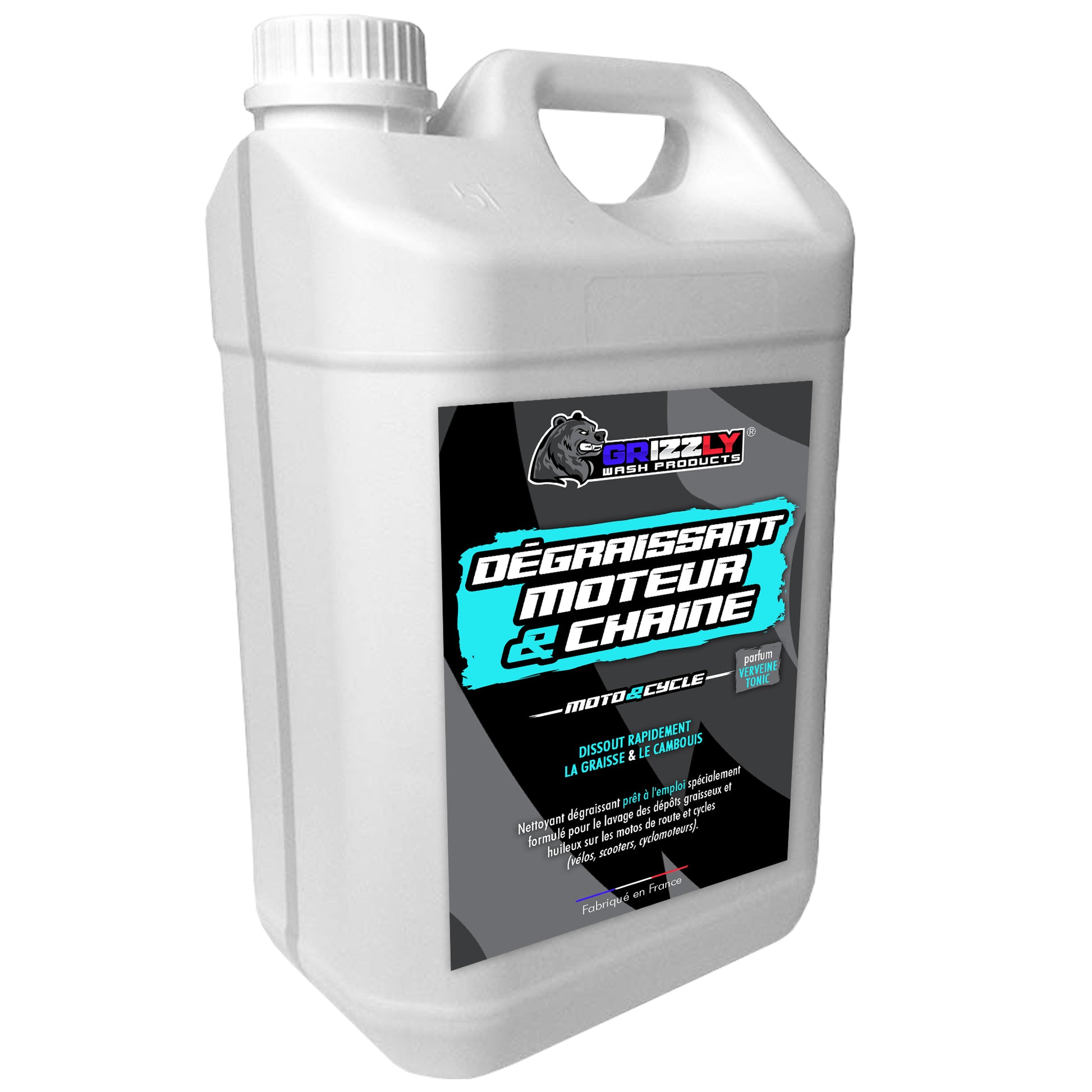 Le Dégraissant Moteur et Chaîne Moto & Cycle Grizzly Wash Products® désincruste et dissout rapidement les dépôts gras et huileux sur les motos de route (moteurs, chaînes, moyeux, jantes, etc.) et cycles.  Soluble à l'eau, il laisse après rinçage un support parfaitement dégraissé. 