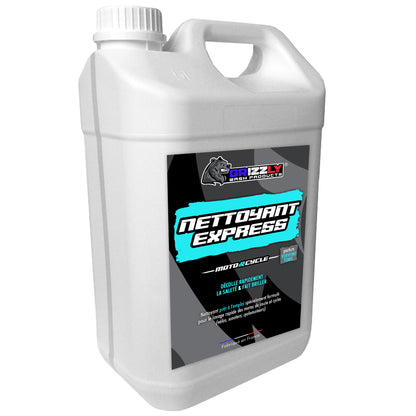 Le Nettoyant Express Grizzly Wash Products® est une solution prête à l'emploi spécialement développée pour le lavage des motos de route et cycles.  Grâce à sa formule, il élimine le film routier et la saleté pour un nettoyage rapide sans détériorer les pièces en aluminium anodisées ou non, les plastiques, les caoutchoucs et autres éléments sensibles.  Le Nettoyant Express laisse après rinçage une finition brillante et une pellicule protectrice sur votre véhicule.